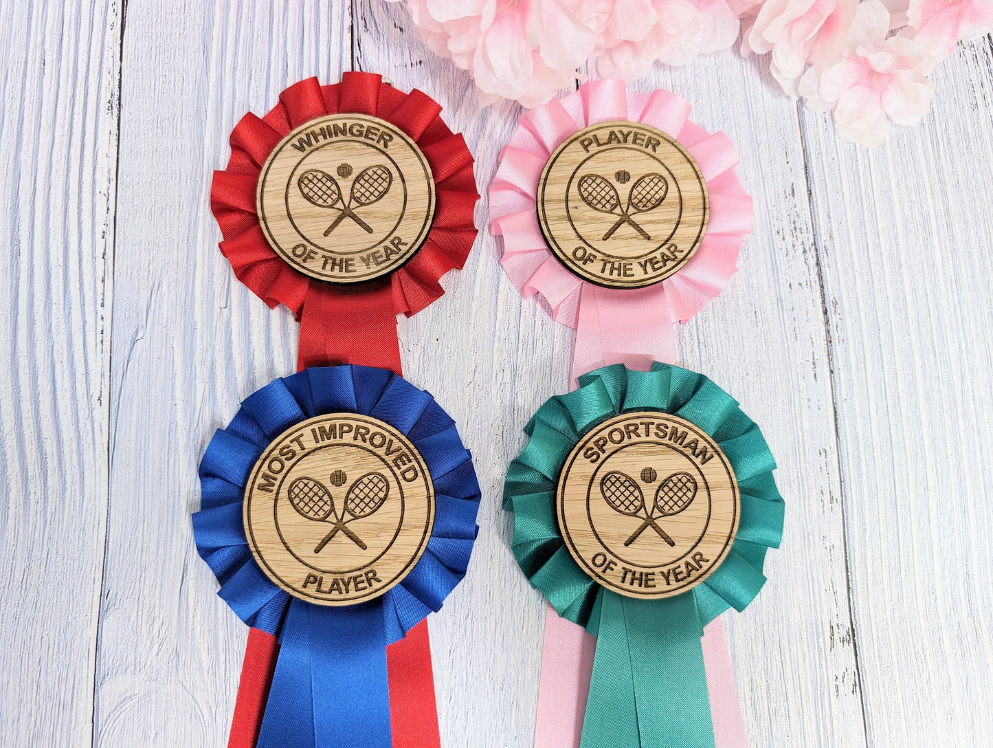 Custom Tennis Rosettes - Personalised Tennis Awards | Choice of Colours, Eco-Friendly, Handcrafted, Fun & Serious Titles