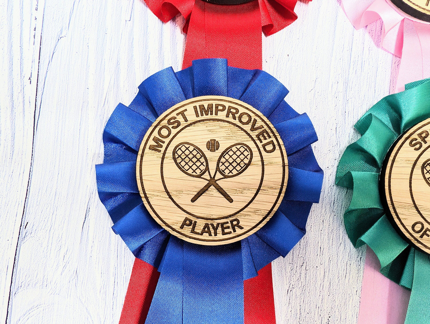 Custom Tennis Rosettes - Personalised Tennis Awards | Choice of Colours, Eco-Friendly, Handcrafted, Fun & Serious Titles