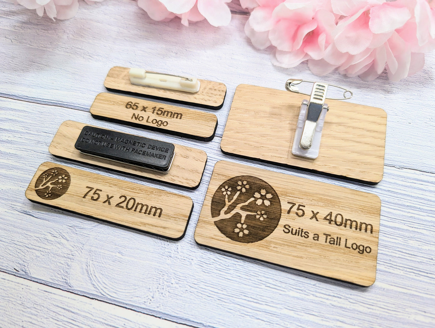 Custom Oak Veneered Name Badges - Business & Retail, Eco-Friendly, Multiple Sizes/Attachments, Personalized for Cafes, Charities