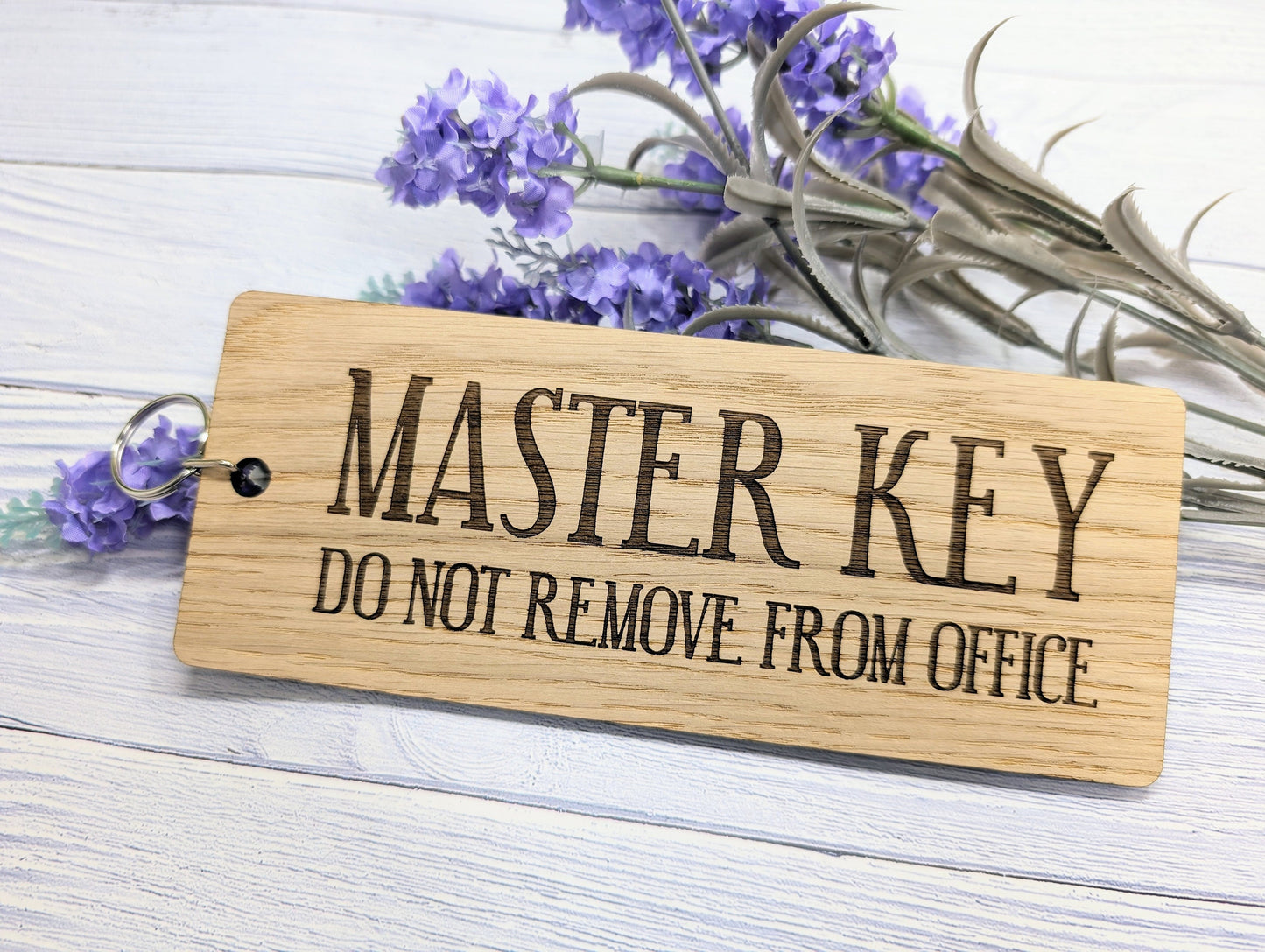 Extra-Large Wooden Keyring 'Master Key - Do Not Remove From Office' - Ideal for Important Keys | Handcrafted in Wales, Eco-Friendly Oak