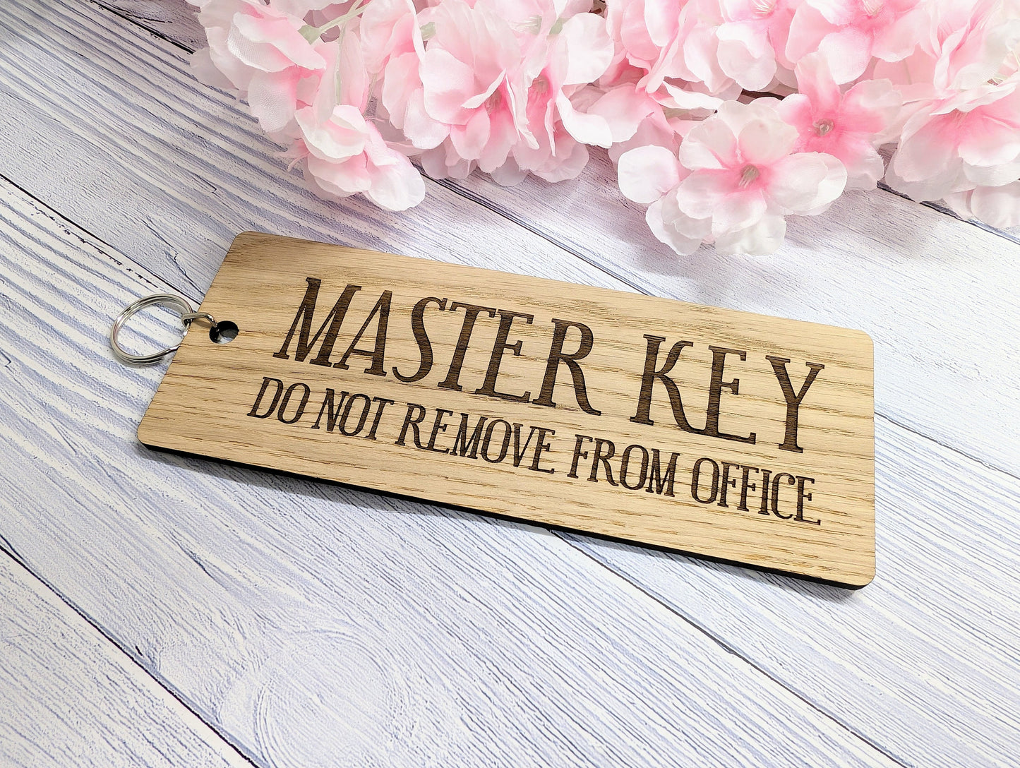 Extra-Large Wooden Keyring 'Master Key - Do Not Remove From Office' - Ideal for Important Keys | Handcrafted in Wales, Eco-Friendly Oak