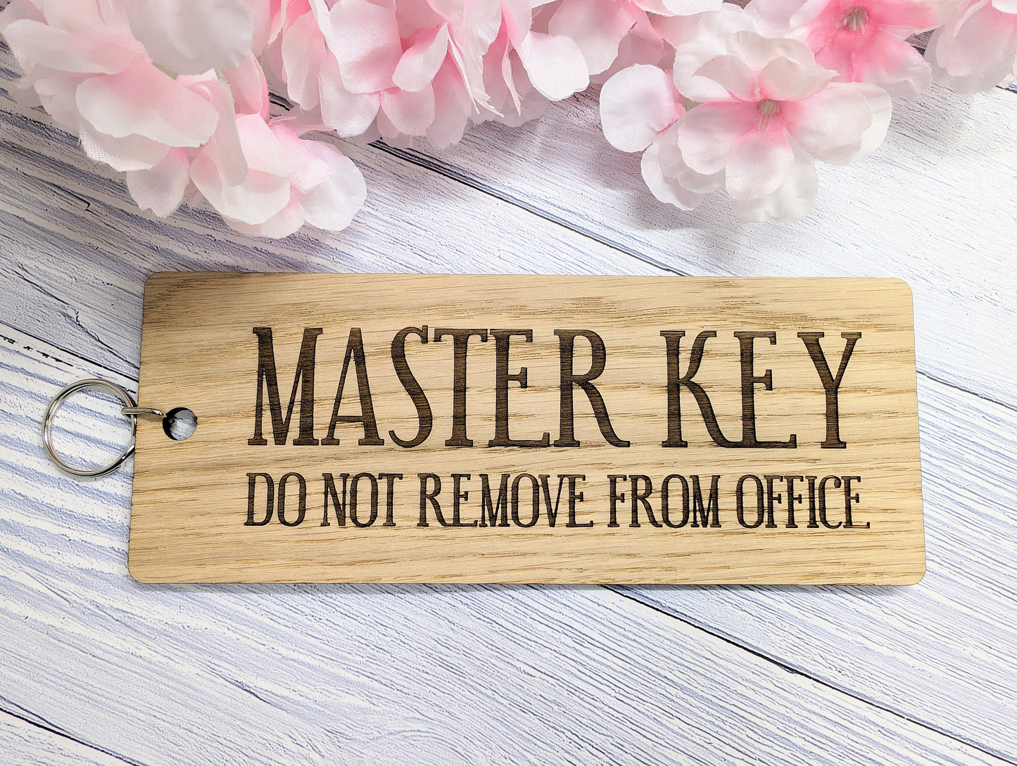 Extra-Large Wooden Keyring 'Master Key - Do Not Remove From Office' - Ideal for Important Keys | Handcrafted in Wales, Eco-Friendly Oak