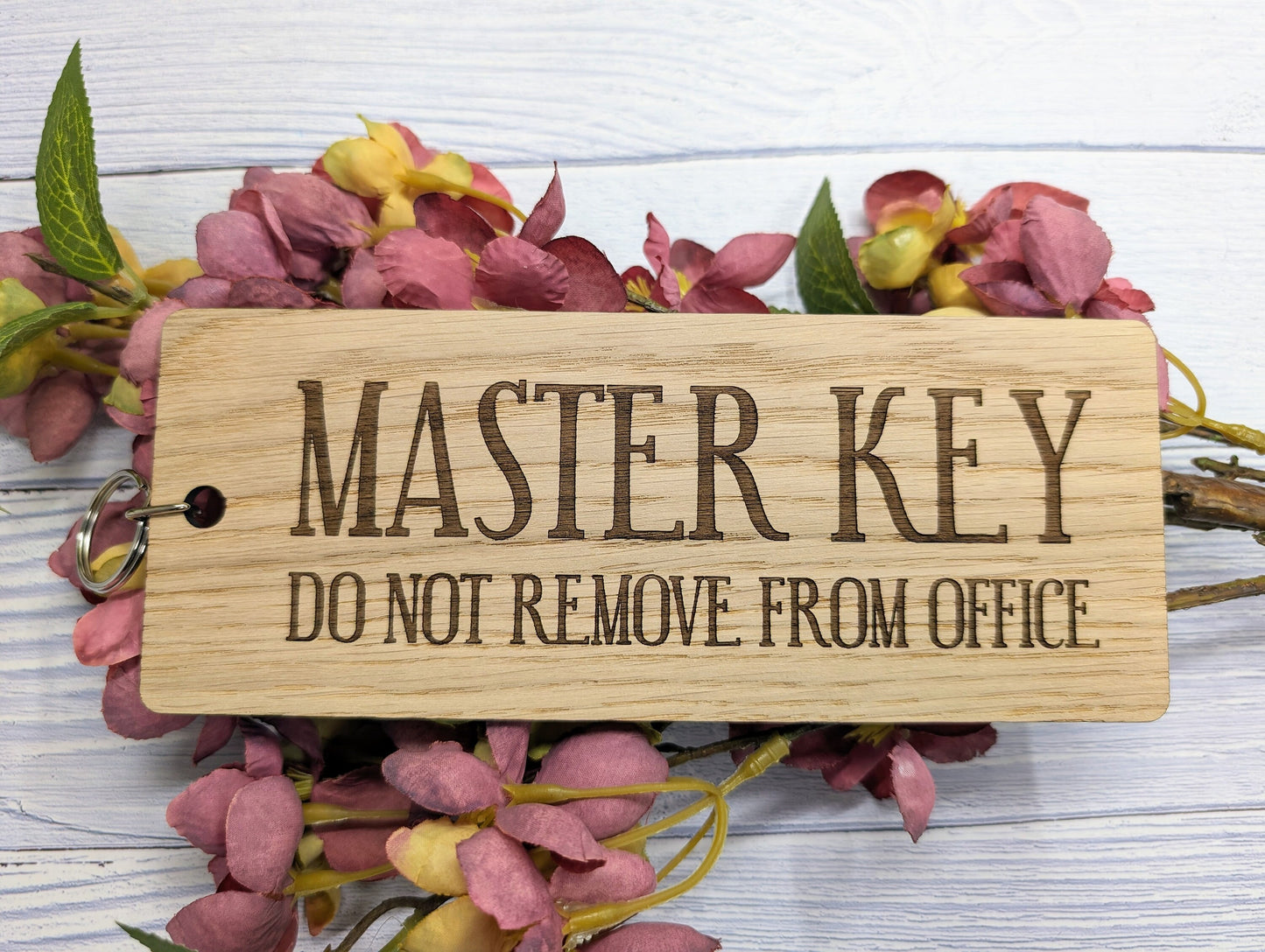 Extra-Large Wooden Keyring 'Master Key - Do Not Remove From Office' - Ideal for Important Keys | Handcrafted in Wales, Eco-Friendly Oak