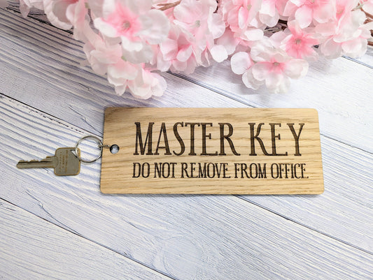 Extra-Large Wooden Keyring 'Master Key - Do Not Remove From Office' - Ideal for Important Keys | Handcrafted in Wales, Eco-Friendly Oak