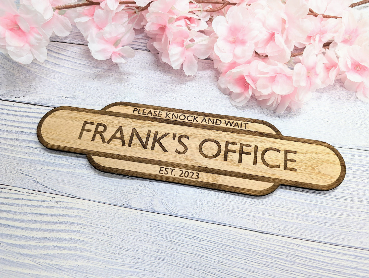 Personalised Railway Station Office Door Sign - Oak MDF - Customisable Text, 4 Sizes - Eco-Friendly, British Crafted Door Sign