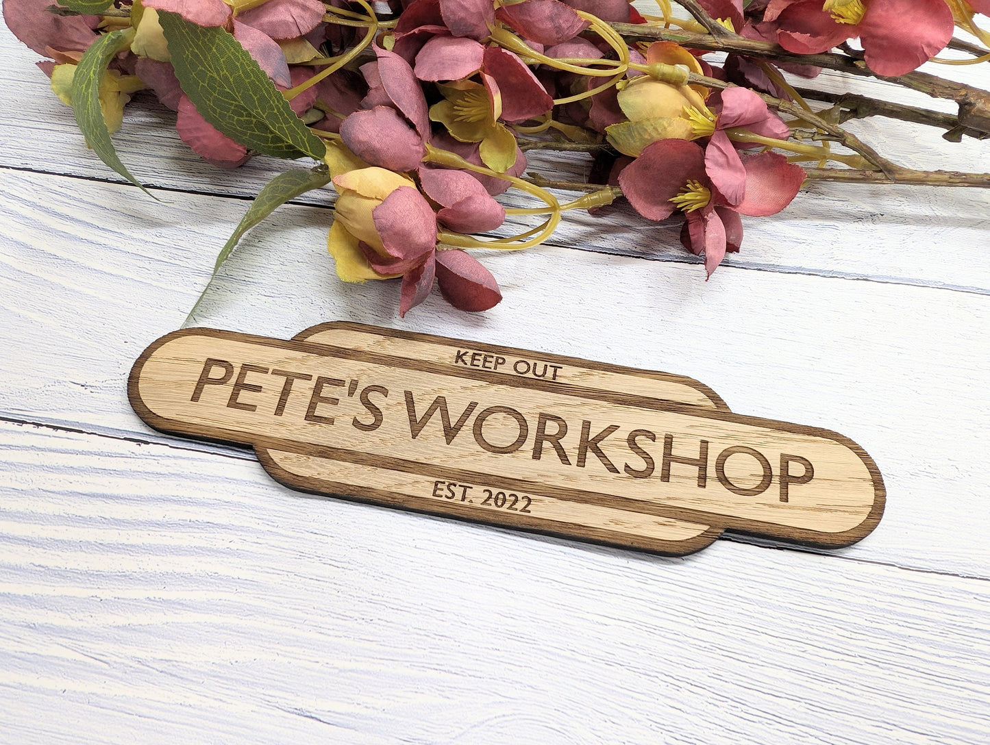 Personalised Railway Station Workshop Door Sign - Indoor Use - Oak MDF - Customisable Text, 4 Sizes - Eco-Friendly, British Rail