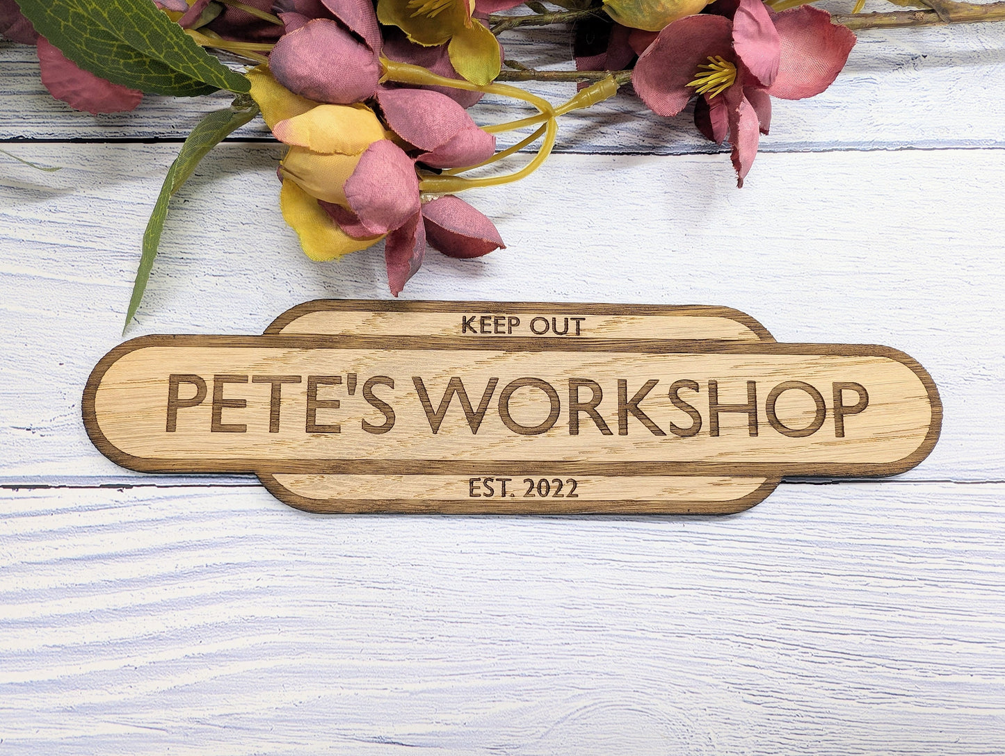 Personalised Railway Station Workshop Door Sign - Indoor Use - Oak MDF - Customisable Text, 4 Sizes - Eco-Friendly, British Rail