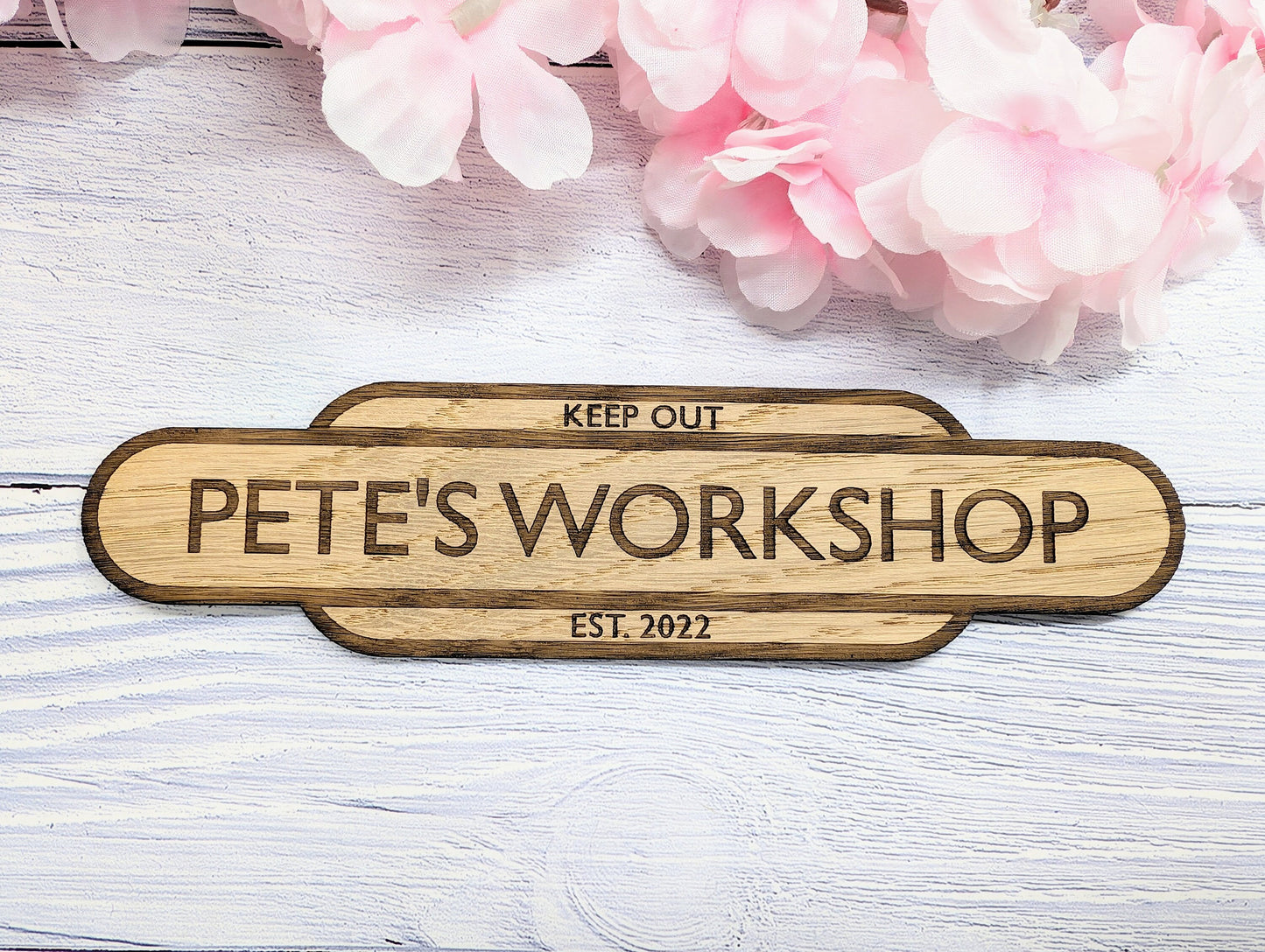 Personalised Railway Station Workshop Door Sign - Indoor Use - Oak MDF - Customisable Text, 4 Sizes - Eco-Friendly, British Rail