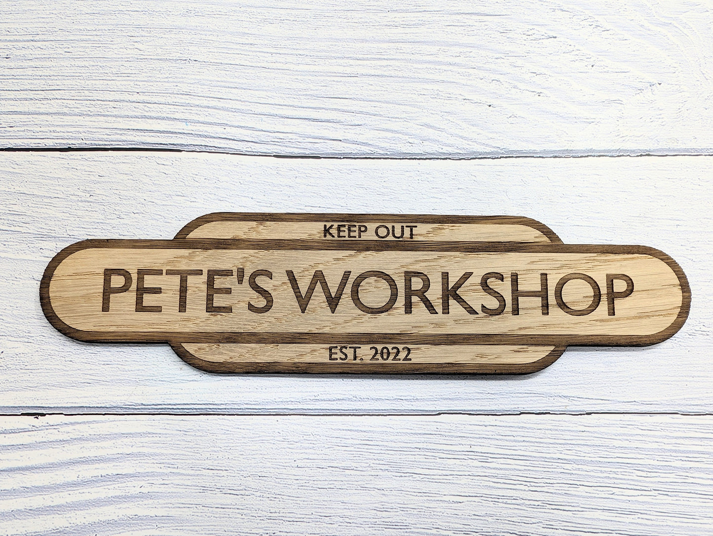 Personalised Railway Station Workshop Door Sign - Indoor Use - Oak MDF - Customisable Text, 4 Sizes - Eco-Friendly, British Rail