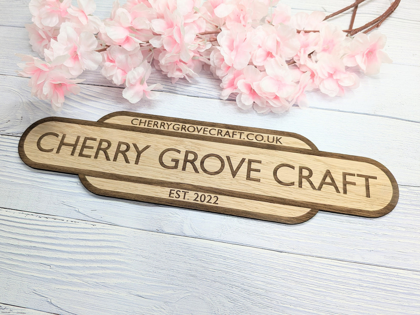 Personalised Railway Station Business Name Door Sign - Indoor Use - Oak MDF - Customisable Text, 4 Sizes - Eco-Friendly, British Rail