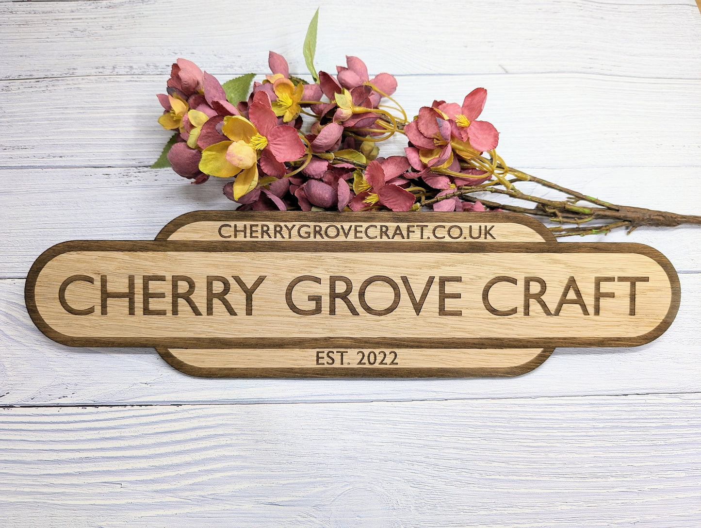 Personalised Railway Station Business Name Door Sign - Indoor Use - Oak MDF - Customisable Text, 4 Sizes - Eco-Friendly, British Rail