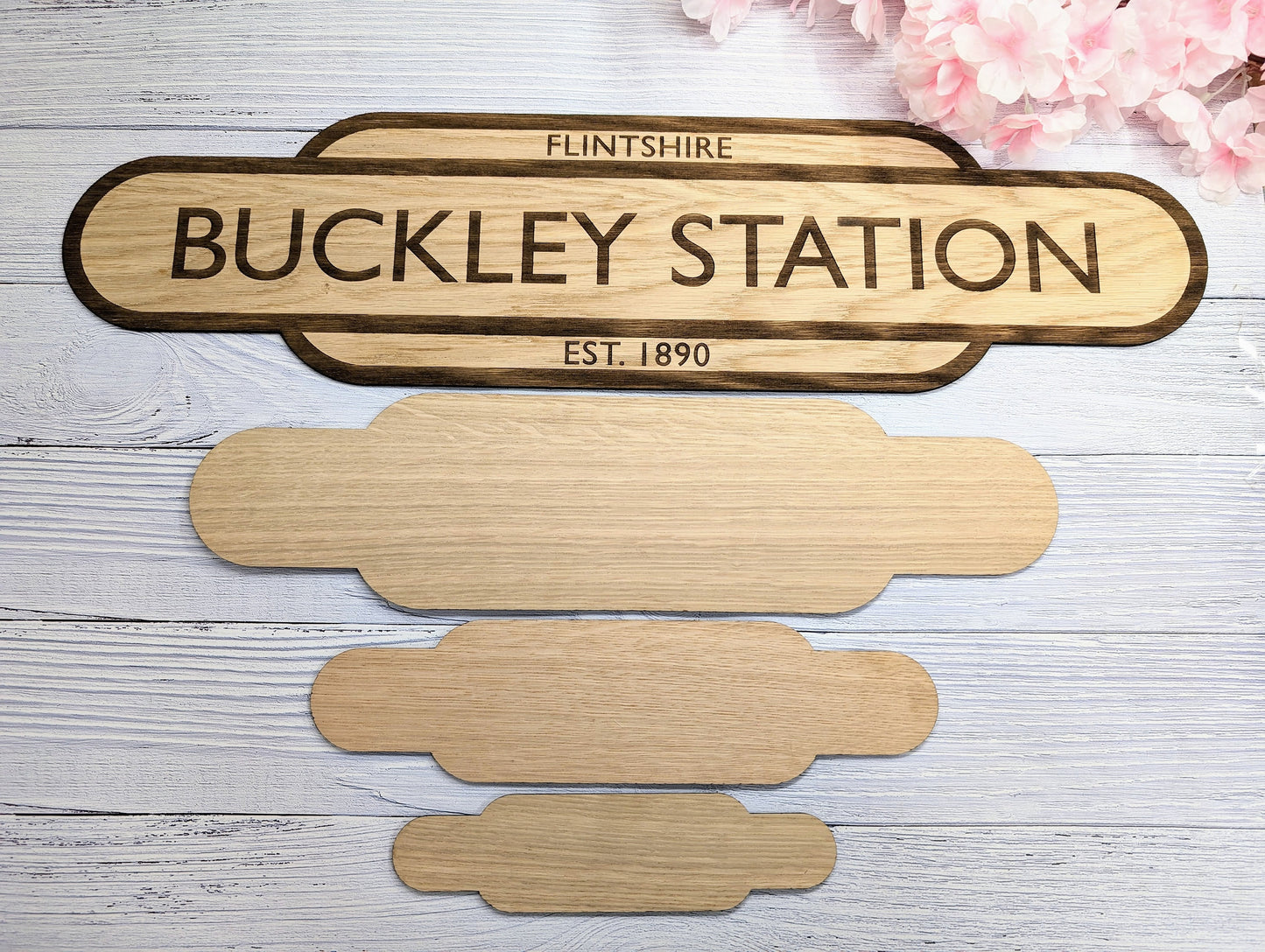 Model Railway Custom Station Sign - Oak MDF, Personalised for Enthusiasts, Authentic British Design, 4 Sizes