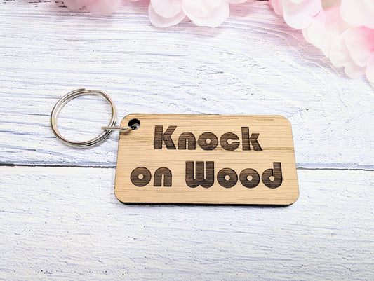 Knock on Wood Oak Veneer Keyring - 65x35mm, Superstition Inspired | Unique Good Luck Charm, Eco-Friendly, Perfect for Gift-Giving