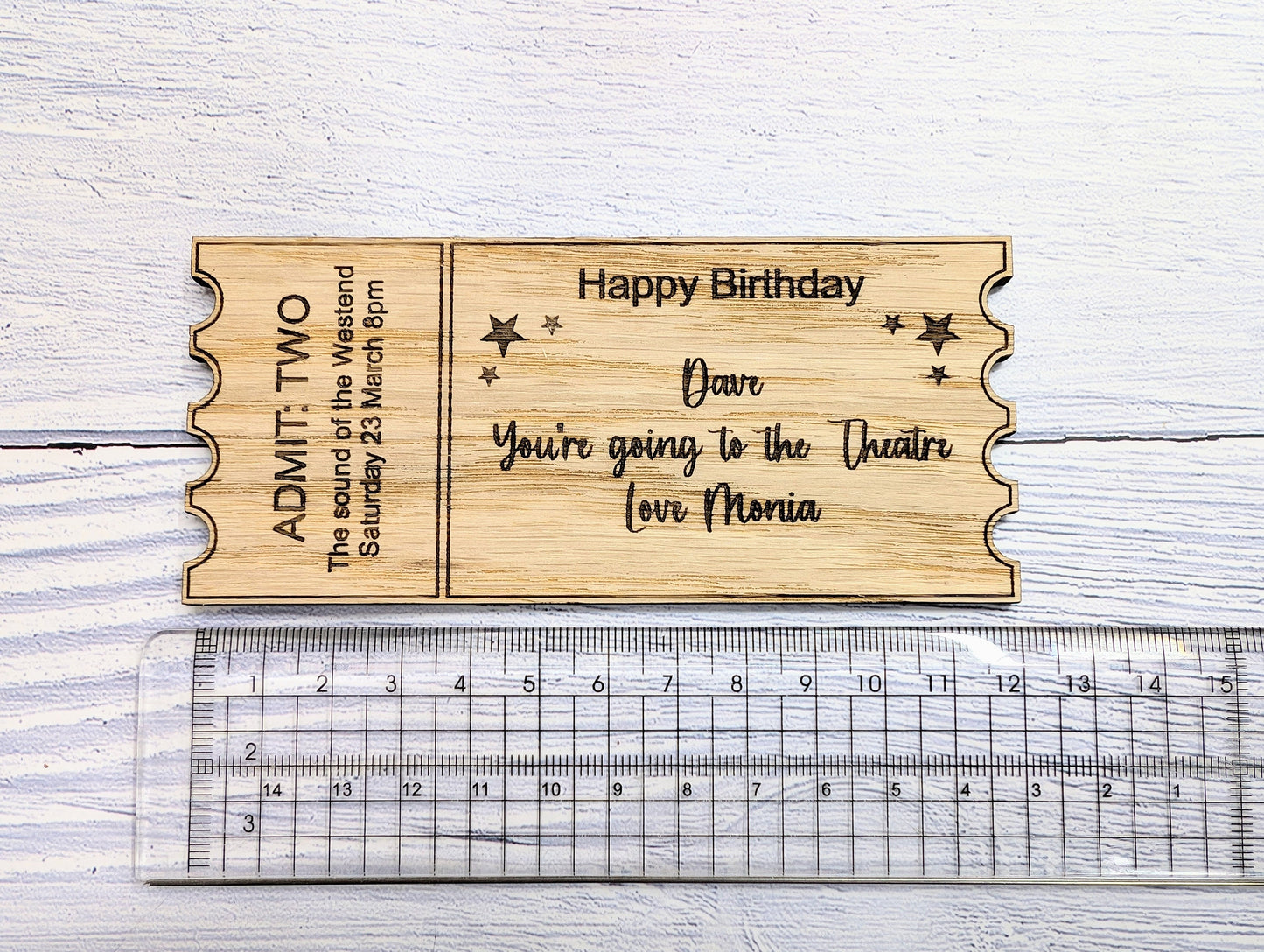 Personalised Birthday Magic Ticket in Oak Veneer - Custom Experience Voucher - Unique Happy Birthday Keepsake Gift | 3 Sizes Available