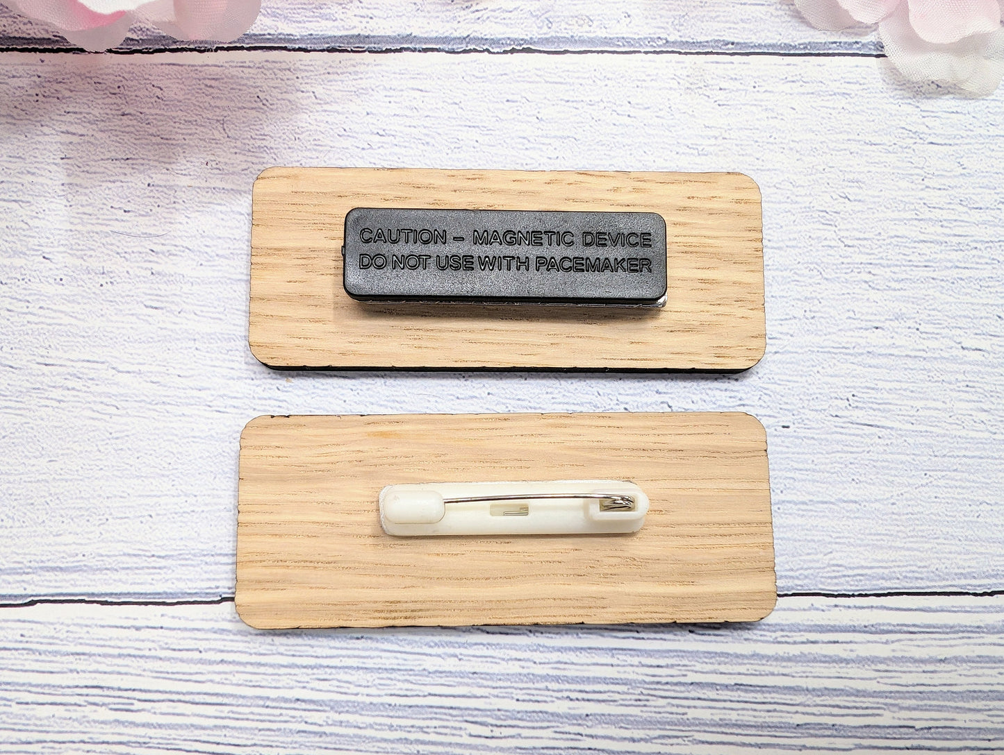 Custom Pronoun Oak Name Badges - Inclusive & Personal, Pin/Magnet | Eco-Friendly, 75x30mm, He/She/They - Respectful Workplace Accessory