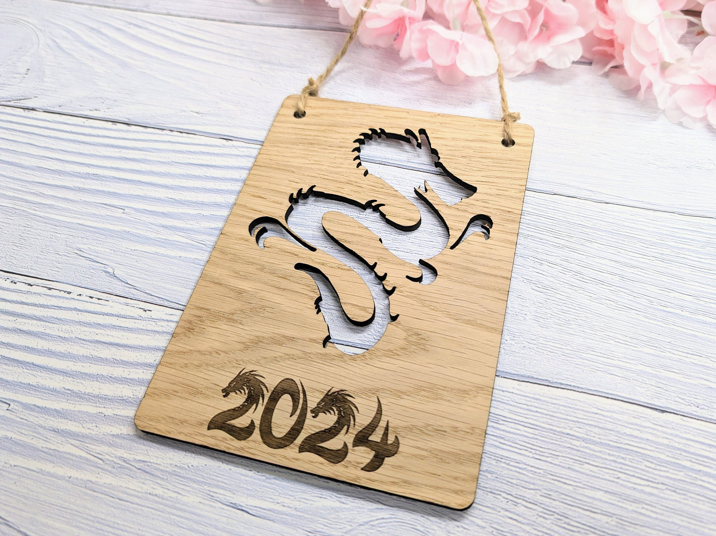 2024 Year of the Dragon Wooden Sign - Oak Veneer, 4 Sizes | Handmade in Wales, Perfect Birthday Gift | Dragon Design, Celebratory Home Decor