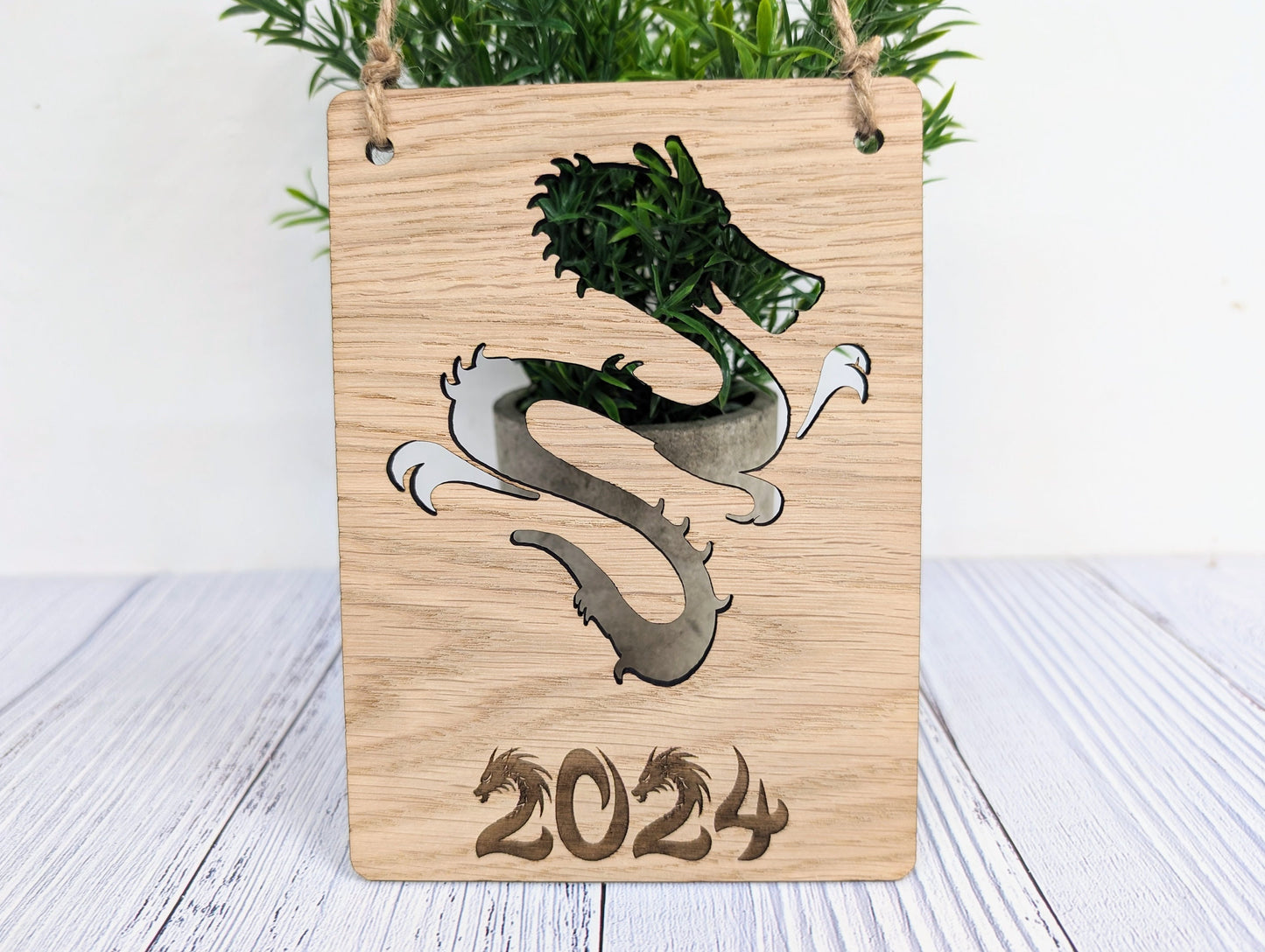 2024 Year of the Dragon Wooden Sign - Oak Veneer, 4 Sizes | Handmade in Wales, Perfect Birthday Gift | Dragon Design, Celebratory Home Decor