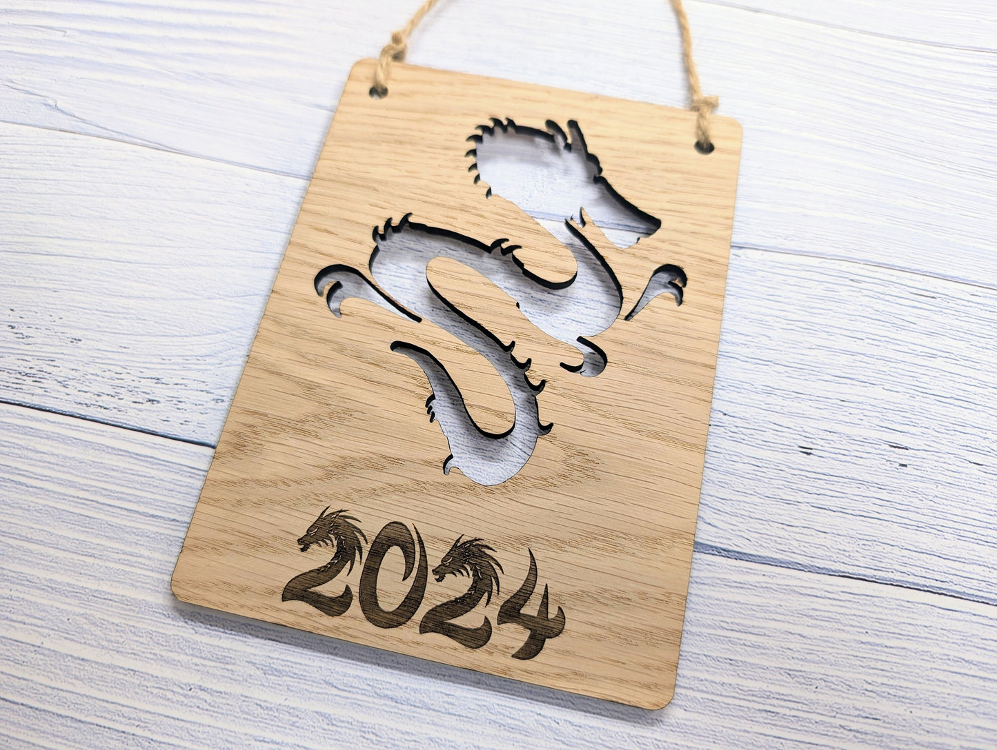 2024 Year of the Dragon Wooden Sign - Oak Veneer, 4 Sizes | Handmade in Wales, Perfect Birthday Gift | Dragon Design, Celebratory Home Decor