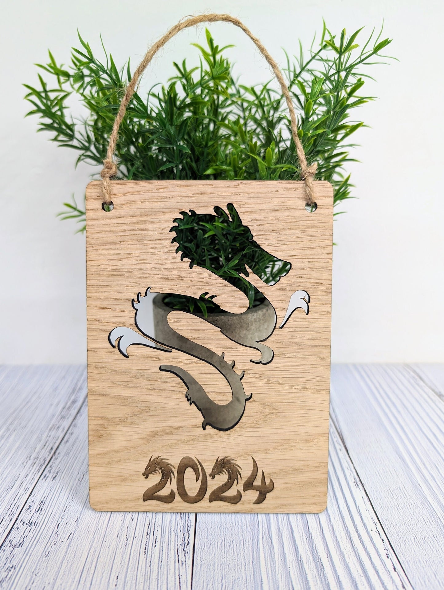 2024 Year of the Dragon Wooden Sign - Oak Veneer, 4 Sizes | Handmade in Wales, Perfect Birthday Gift | Dragon Design, Celebratory Home Decor