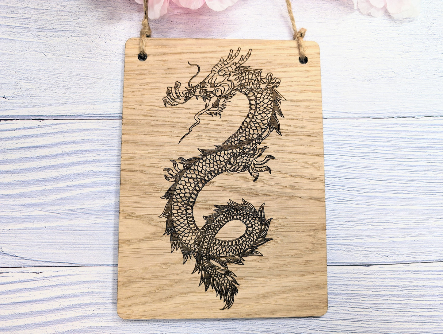 Handcrafted Dragon Wooden Sign - Timeless Fantasy Decor, Oak Veneer, Made in Wales | Perfect for Mythical Themed Gifts & Game Nights