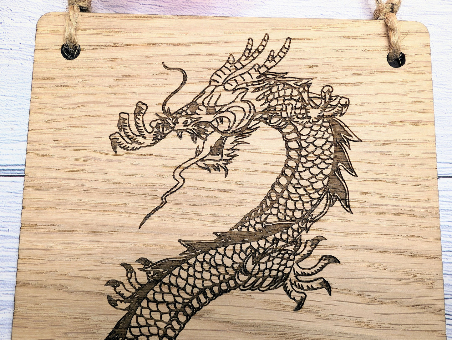 Handcrafted Dragon Wooden Sign - Timeless Fantasy Decor, Oak Veneer, Made in Wales | Perfect for Mythical Themed Gifts & Game Nights