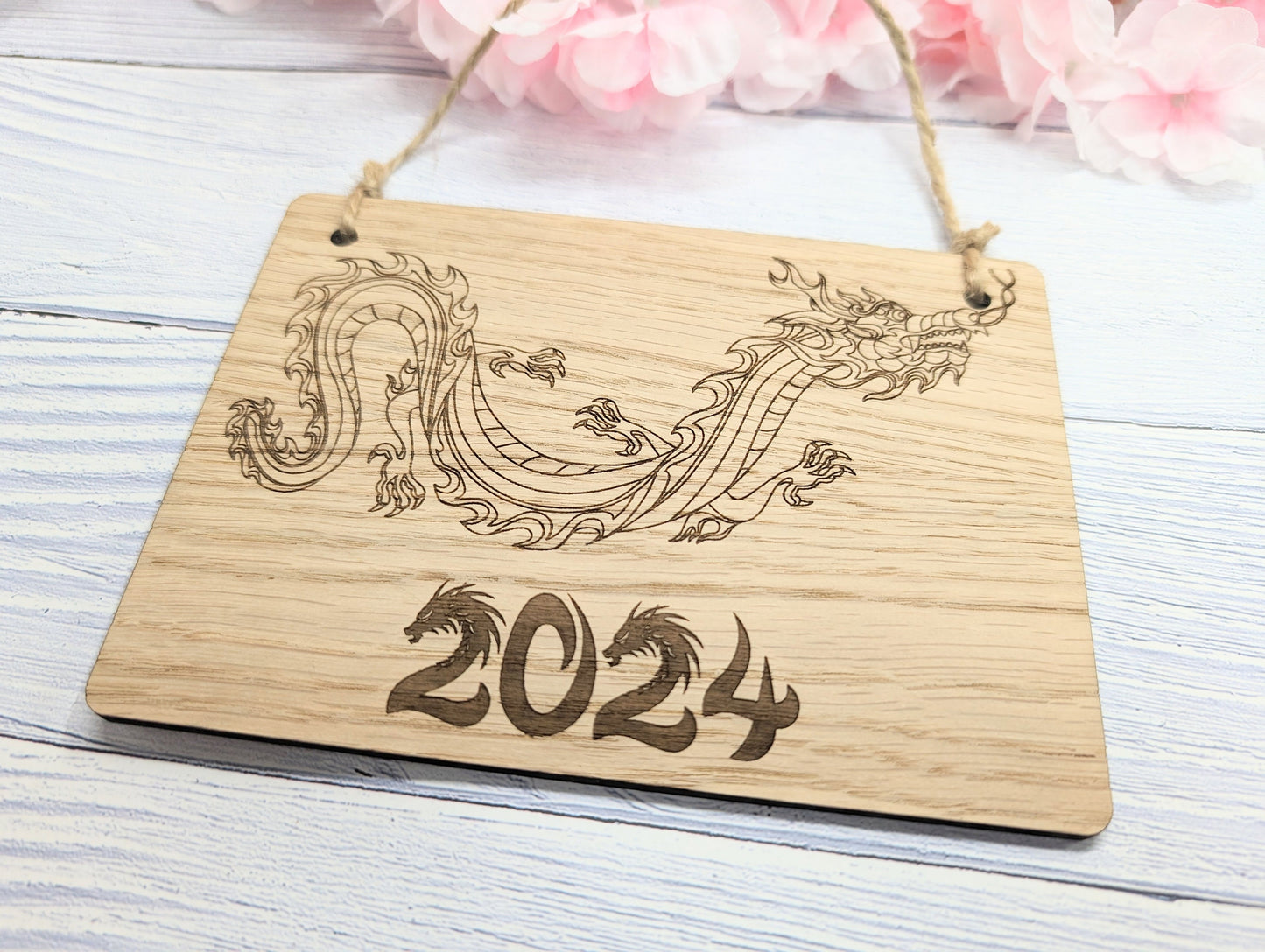 Year of the Dragon 2024 Wooden Sign - Engraved Oak , 4 Sizes | Handmade, Perfect Birthday Gift | Dragon Design, Celebratory Home Decor