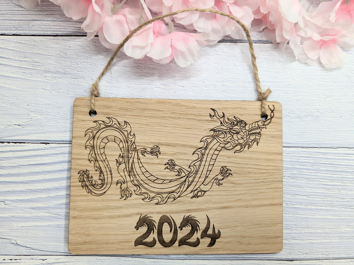 Year of the Dragon 2024 Wooden Sign - Engraved Oak , 4 Sizes | Handmade, Perfect Birthday Gift | Dragon Design, Celebratory Home Decor