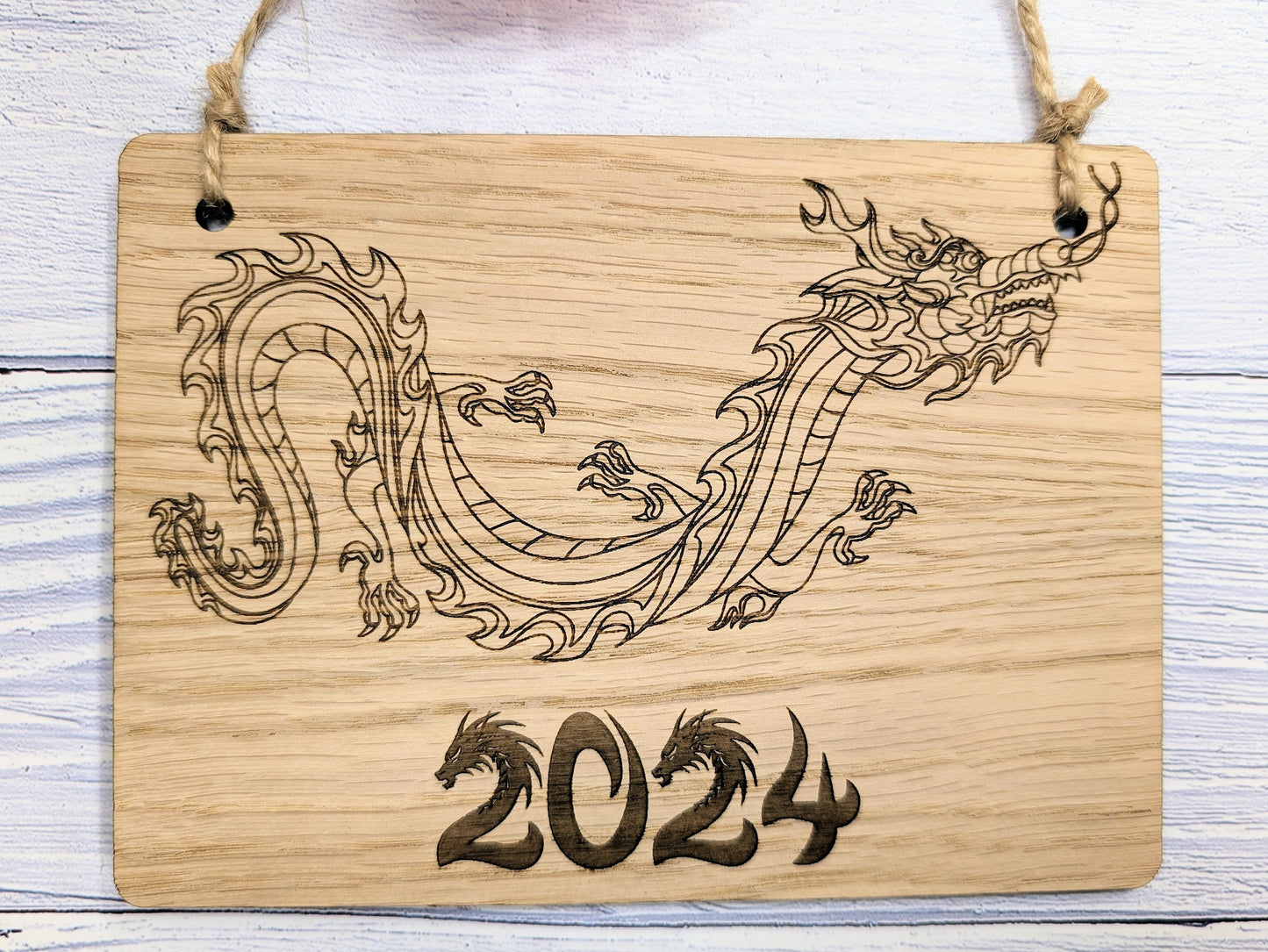 Year of the Dragon 2024 Wooden Sign - Engraved Oak , 4 Sizes | Handmade, Perfect Birthday Gift | Dragon Design, Celebratory Home Decor