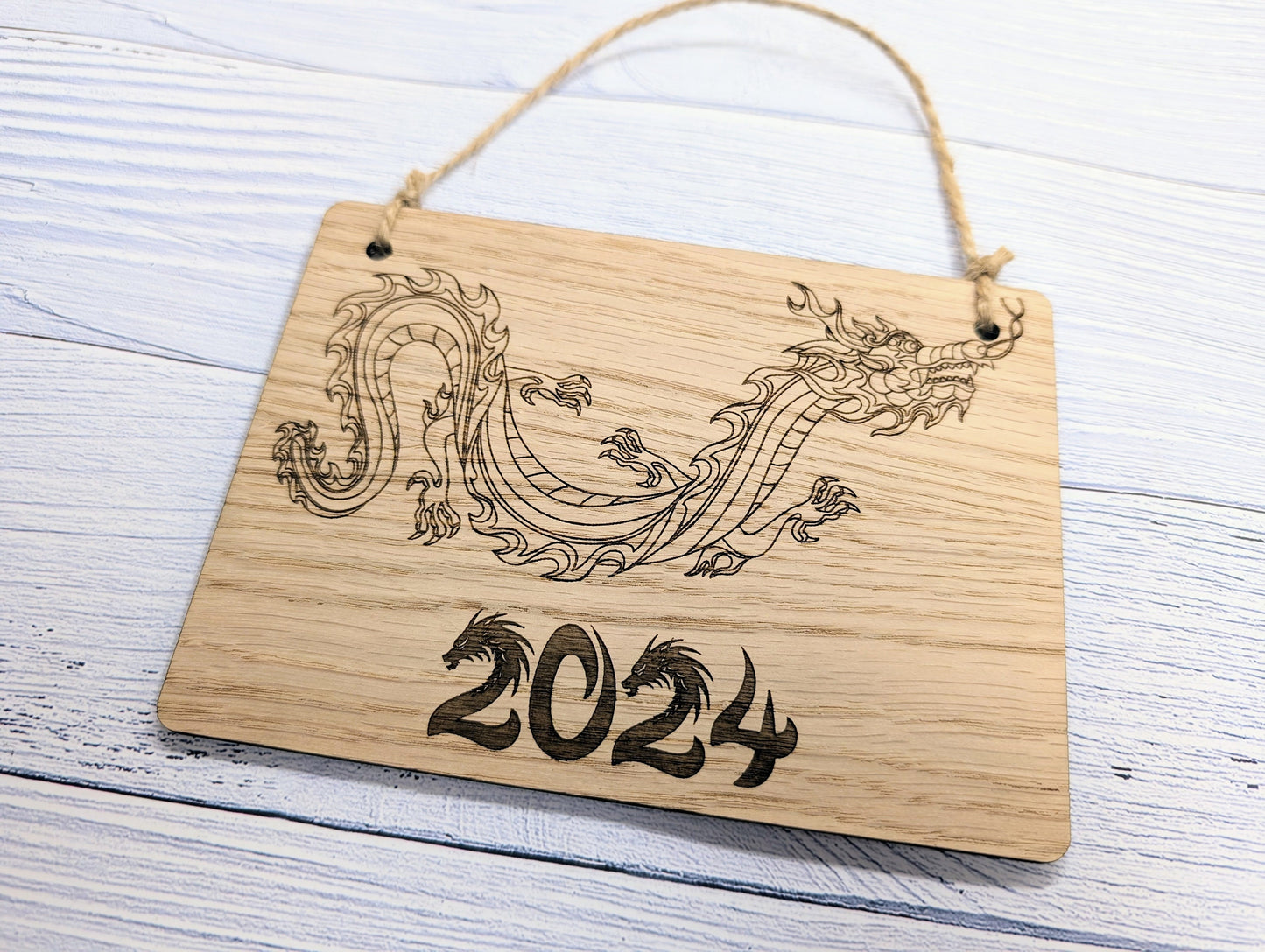 Year of the Dragon 2024 Wooden Sign - Engraved Oak , 4 Sizes | Handmade, Perfect Birthday Gift | Dragon Design, Celebratory Home Decor