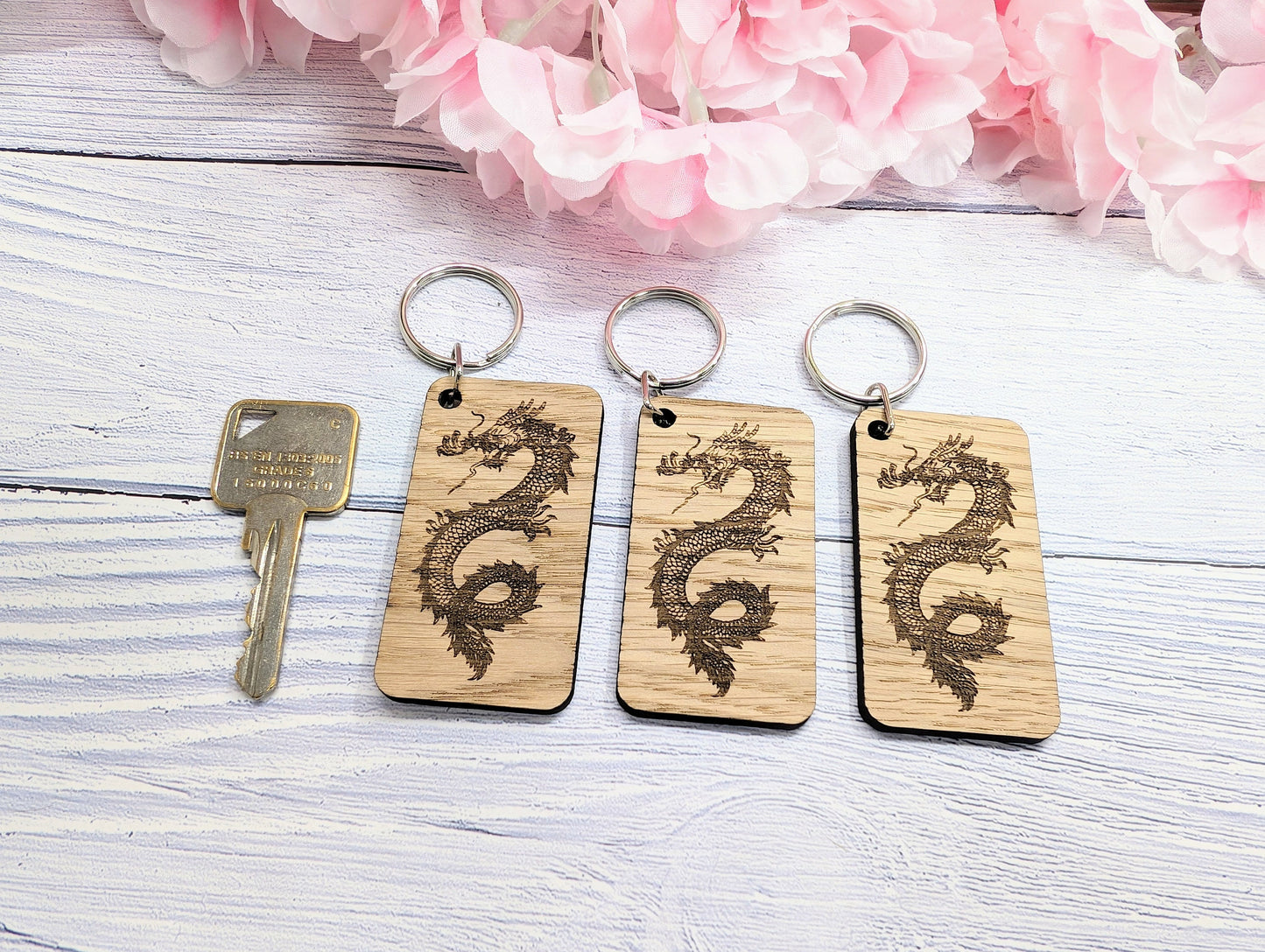 Dragon Keyring - Handcrafted Welsh Oak, 65x35mm | Ideal for Year of the Dragon & Fantasy Game Lovers, Unique Gift
