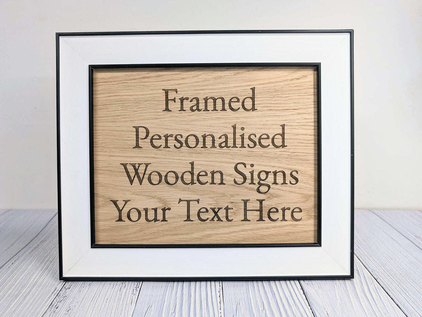 Customisable Wooden Sign in Monochrome Frame - Personalised Oak Plaque | 253x202mm, Versatile Wall/Table Decor, Handcrafted