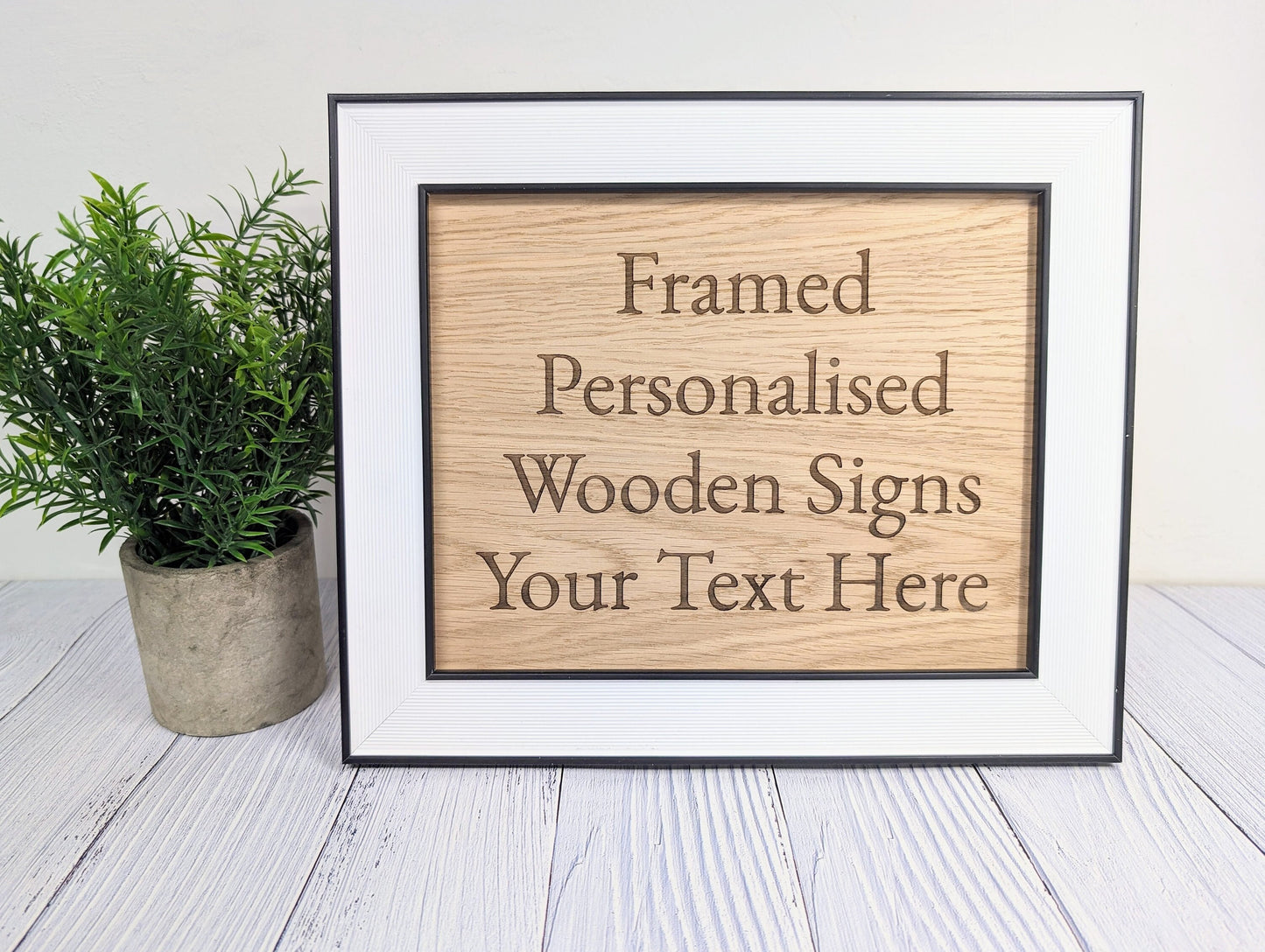 Customisable Wooden Sign in Monochrome Frame - Personalised Oak Plaque | 253x202mm, Versatile Wall/Table Decor, Handcrafted