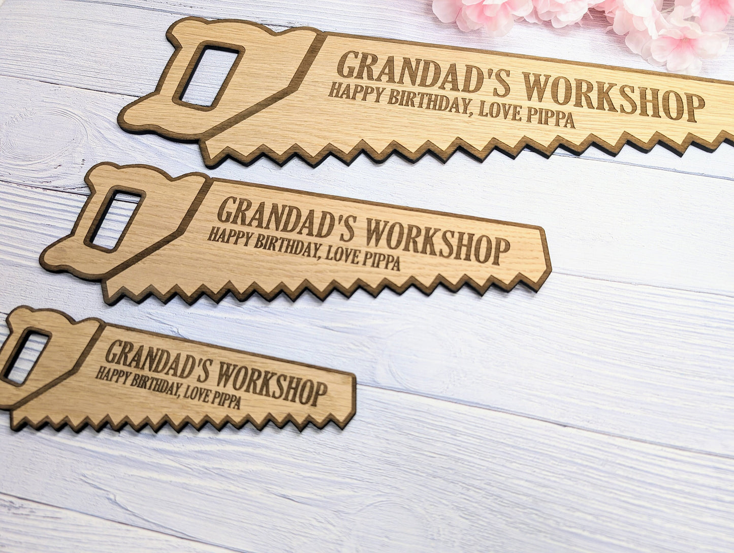 Eco-Friendly Handsaw-Shaped Workshop Sign - Customisable, Welsh Oak Veneer | Ideal for Personalised Shop Decor, Unique Gift