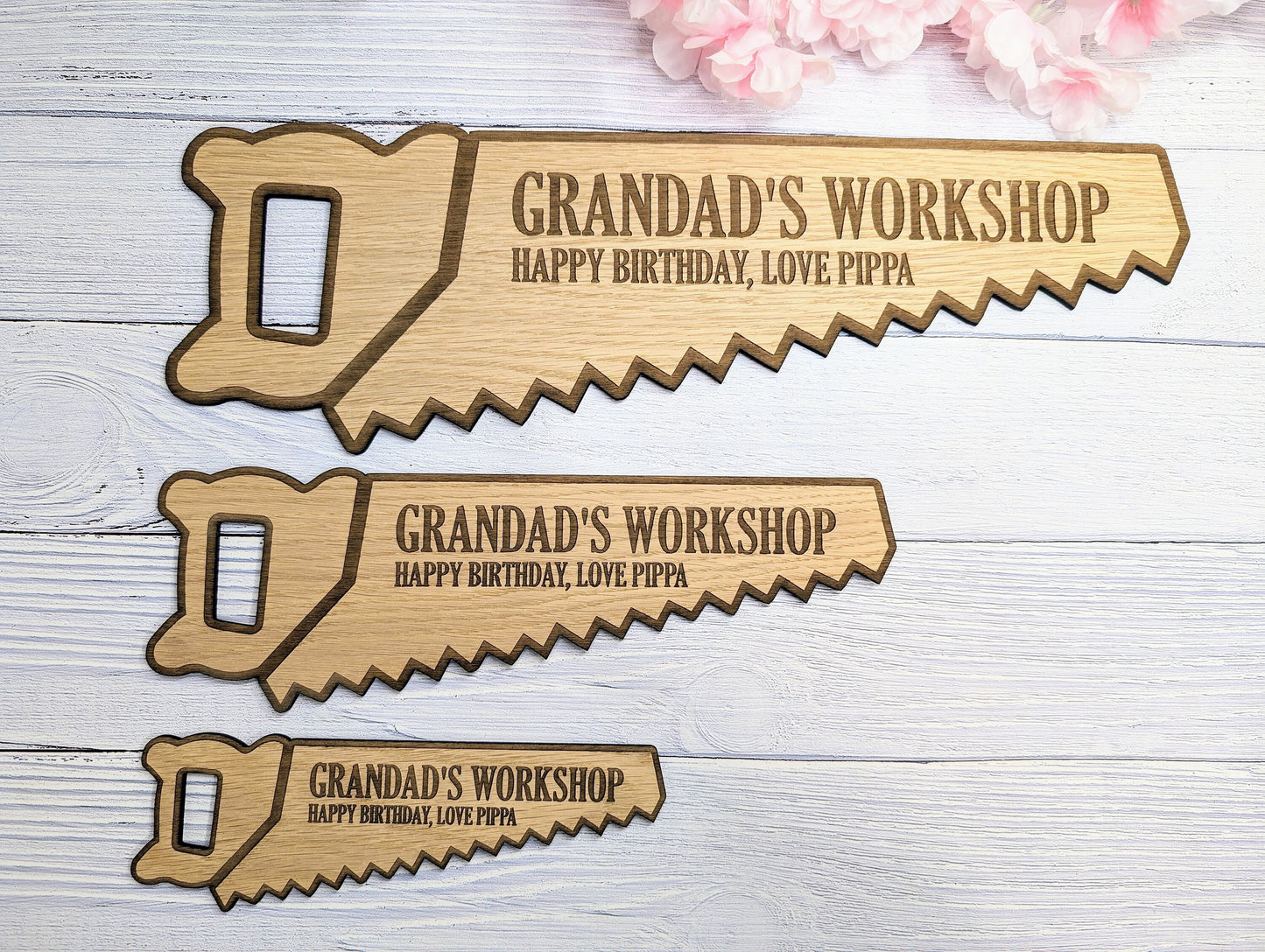 Eco-Friendly Handsaw-Shaped Workshop Sign - Customisable, Welsh Oak Veneer | Ideal for Personalised Shop Decor, Unique Gift