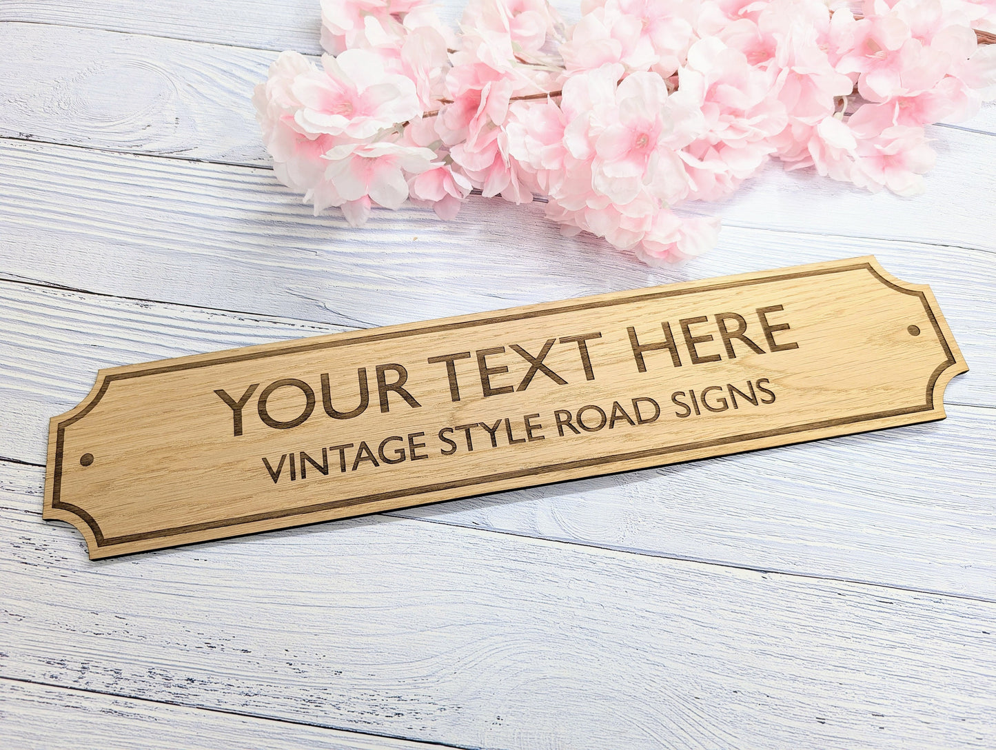 Retro British Street Name Sign - Personalised Oak Veneer, 4 Sizes | Custom Text, Vintage Style, Handcrafted in Wales