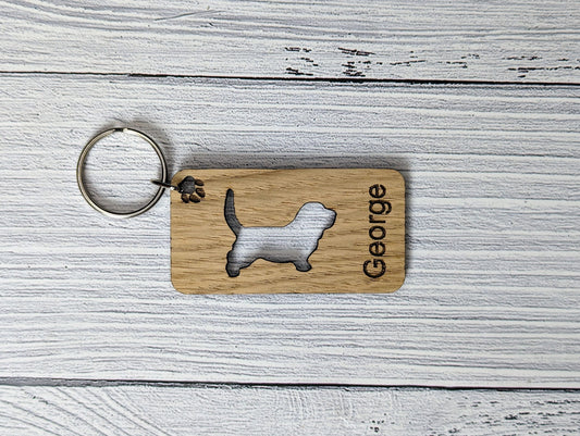 Personalised Basset Hound Wooden Keyring | Oak Dog Keychain | Gift For Basset Hound Parent | Doggy Key Tag Gift