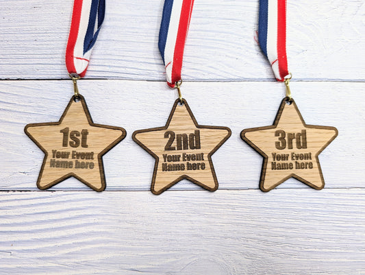 Personalised Star-Shaped Wooden Medals, Single or Bundle Pack