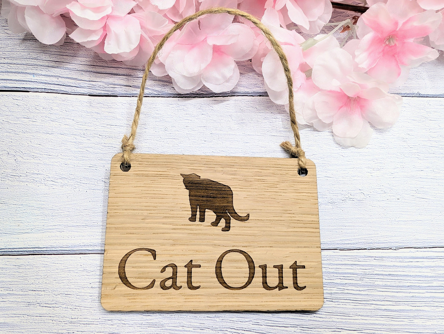 Double-Sided 'Cat In/Out' Wooden Tracker Sign - Eco-Friendly, Handcrafted | Cat Lovers' Must-Have, 4 Sizes, Made in Wales