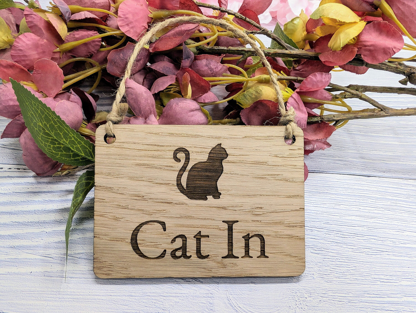 Double-Sided 'Cat In/Out' Wooden Tracker Sign - Eco-Friendly, Handcrafted | Cat Lovers' Must-Have, 4 Sizes, Made in Wales