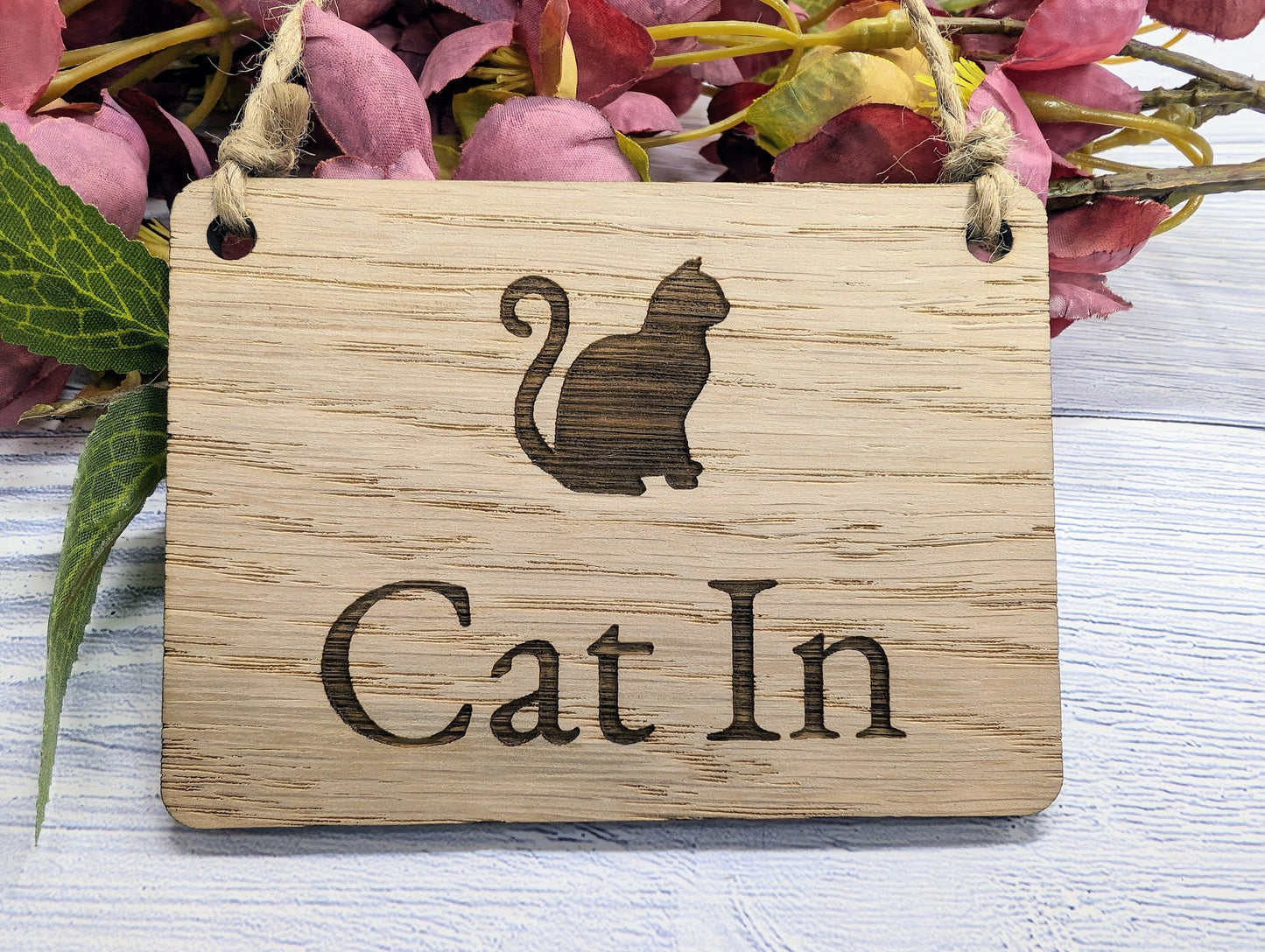 Double-Sided 'Cat In/Out' Wooden Tracker Sign - Eco-Friendly, Handcrafted | Cat Lovers' Must-Have, 4 Sizes, Made in Wales