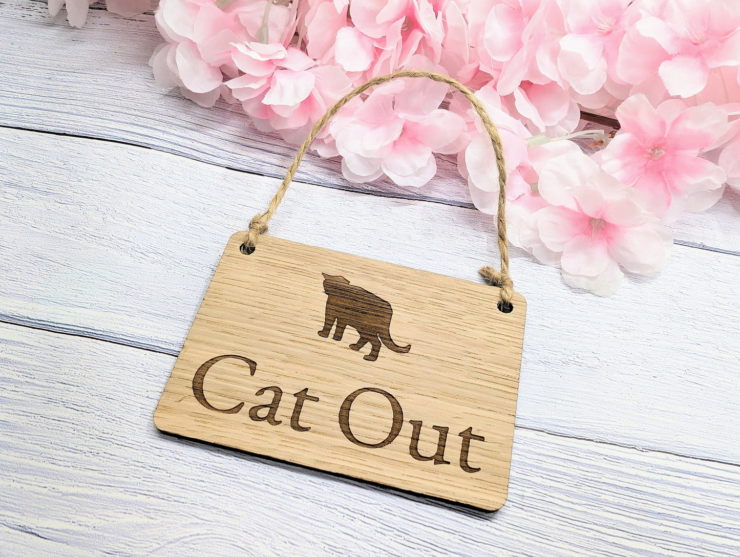 Double-Sided 'Cat In/Out' Wooden Tracker Sign - Eco-Friendly, Handcrafted | Cat Lovers' Must-Have, 4 Sizes, Made in Wales