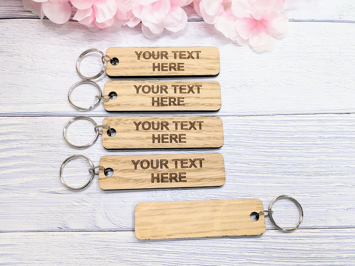 Custom Text Oak Wood Keyring - 90x25mm