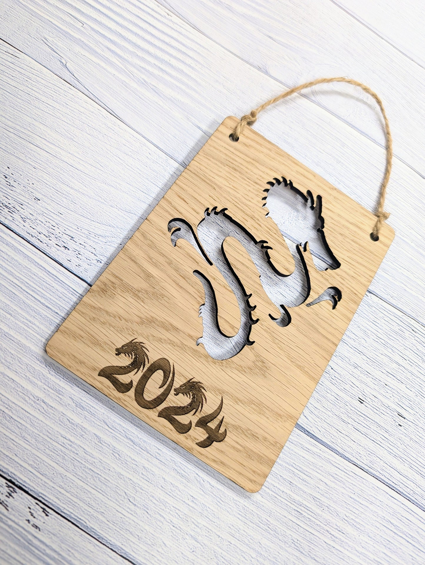 2024 Year of the Dragon Wooden Sign - Oak Veneer, 4 Sizes | Handmade in Wales, Perfect Birthday Gift | Dragon Design, Celebratory Home Decor