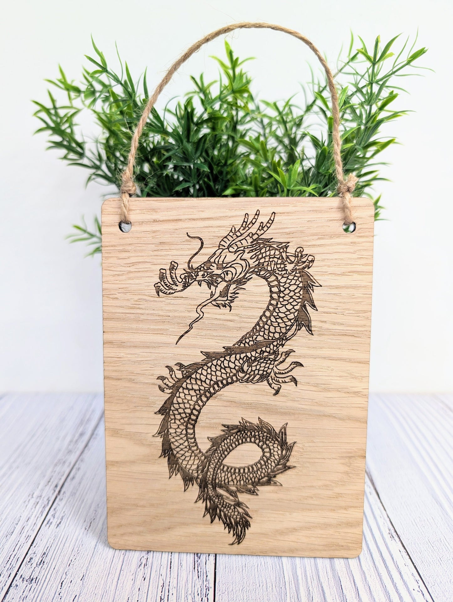 Handcrafted Dragon Wooden Sign - Timeless Fantasy Decor, Oak Veneer, Made in Wales | Perfect for Mythical Themed Gifts & Game Nights