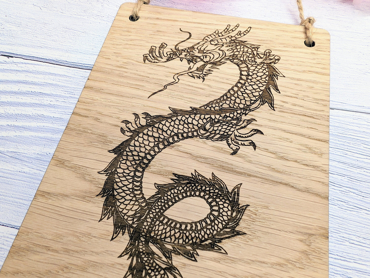 Handcrafted Dragon Wooden Sign - Timeless Fantasy Decor, Oak Veneer, Made in Wales | Perfect for Mythical Themed Gifts & Game Nights