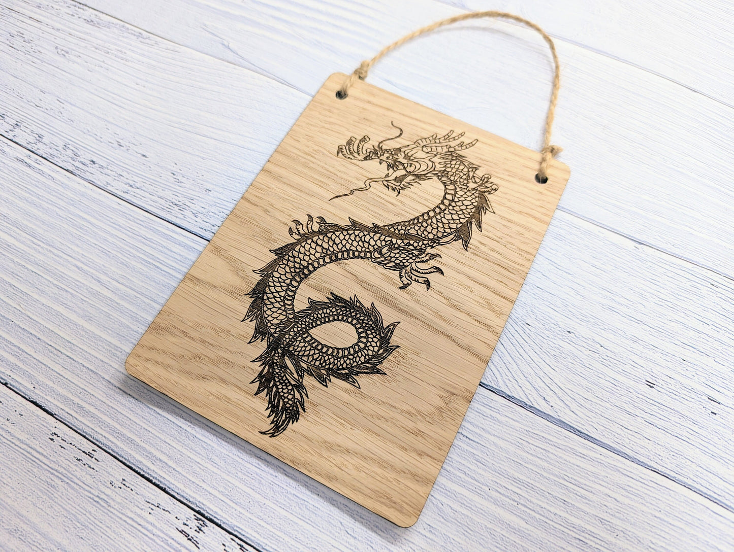 Handcrafted Dragon Wooden Sign - Timeless Fantasy Decor, Oak Veneer, Made in Wales | Perfect for Mythical Themed Gifts & Game Nights