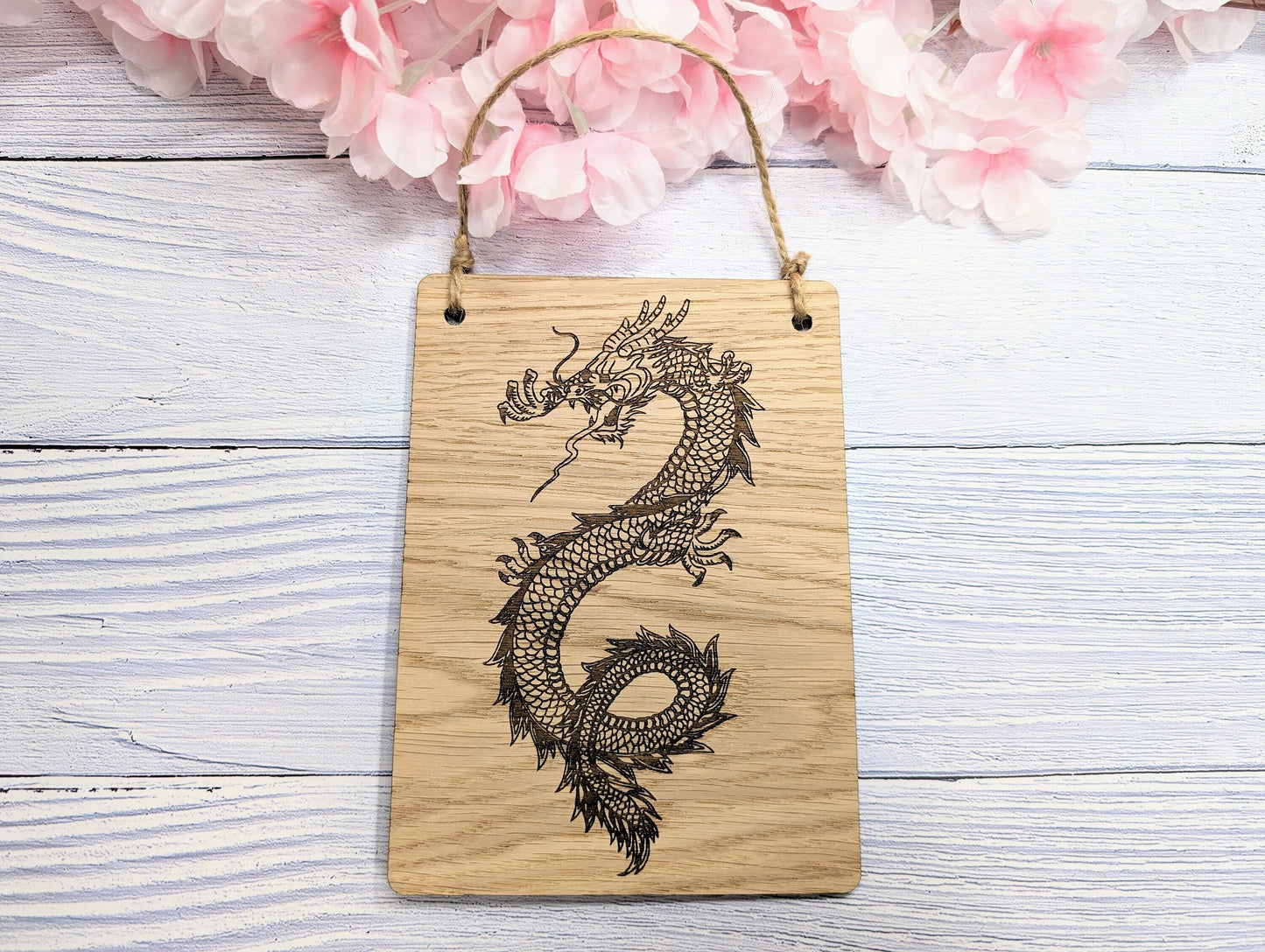 Handcrafted Dragon Wooden Sign - Timeless Fantasy Decor, Oak Veneer, Made in Wales | Perfect for Mythical Themed Gifts & Game Nights