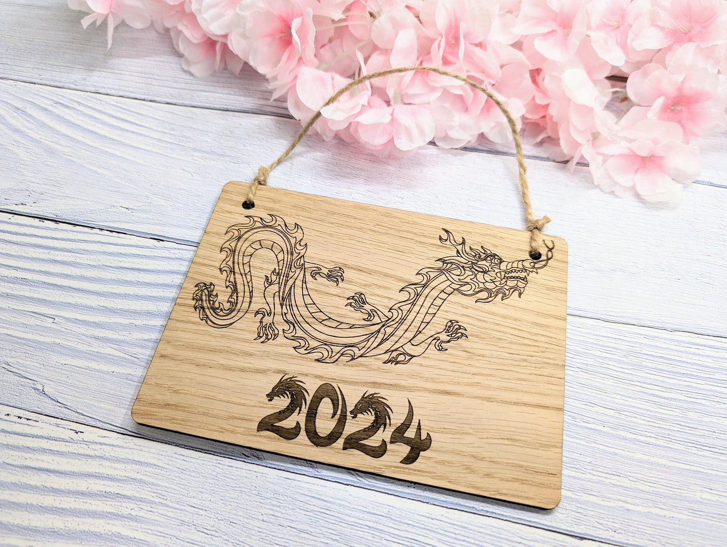 Year of the Dragon 2024 Wooden Sign - Engraved Oak , 4 Sizes | Handmade, Perfect Birthday Gift | Dragon Design, Celebratory Home Decor