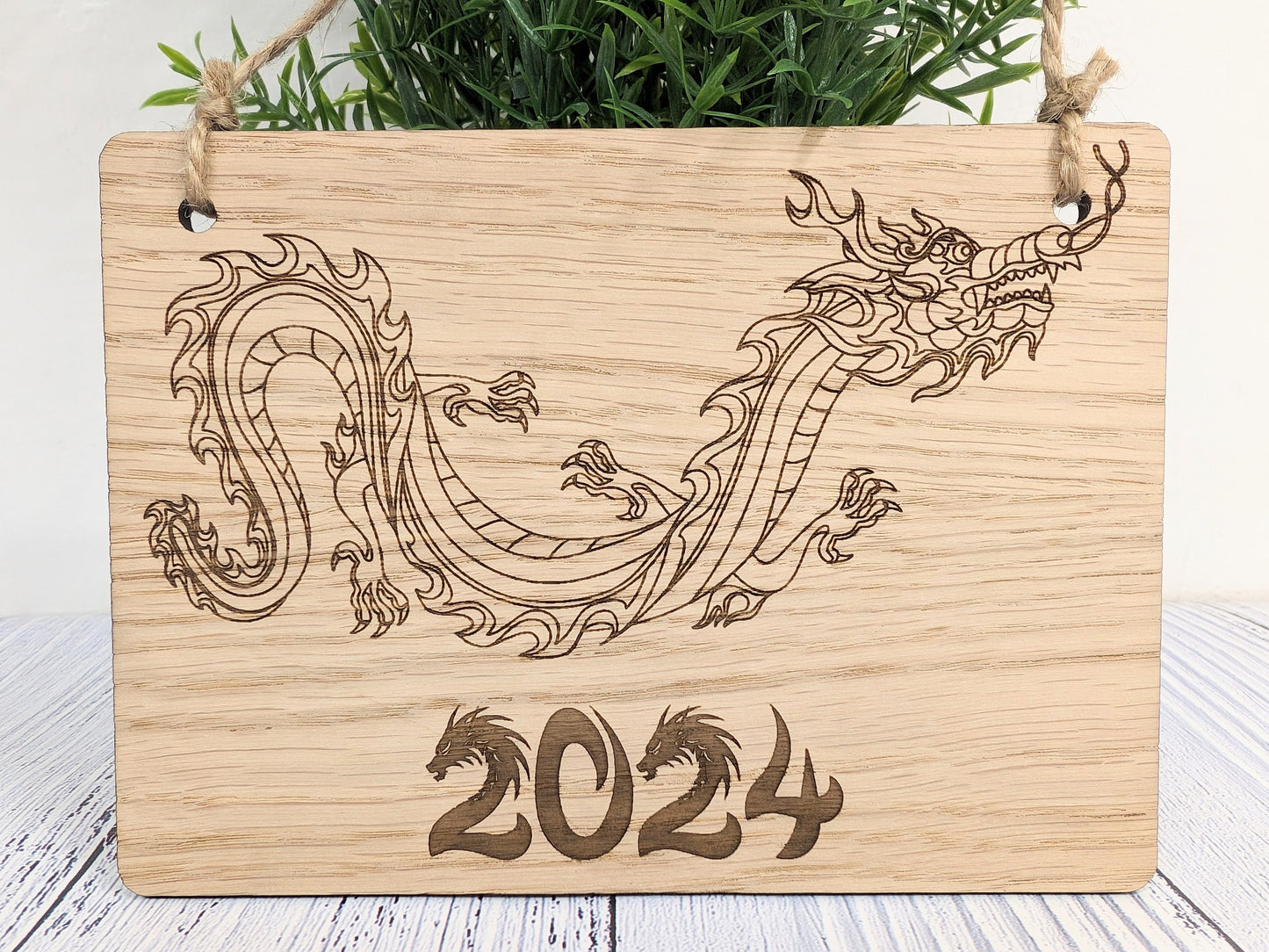 Year of the Dragon 2024 Wooden Sign - Engraved Oak , 4 Sizes | Handmade, Perfect Birthday Gift | Dragon Design, Celebratory Home Decor