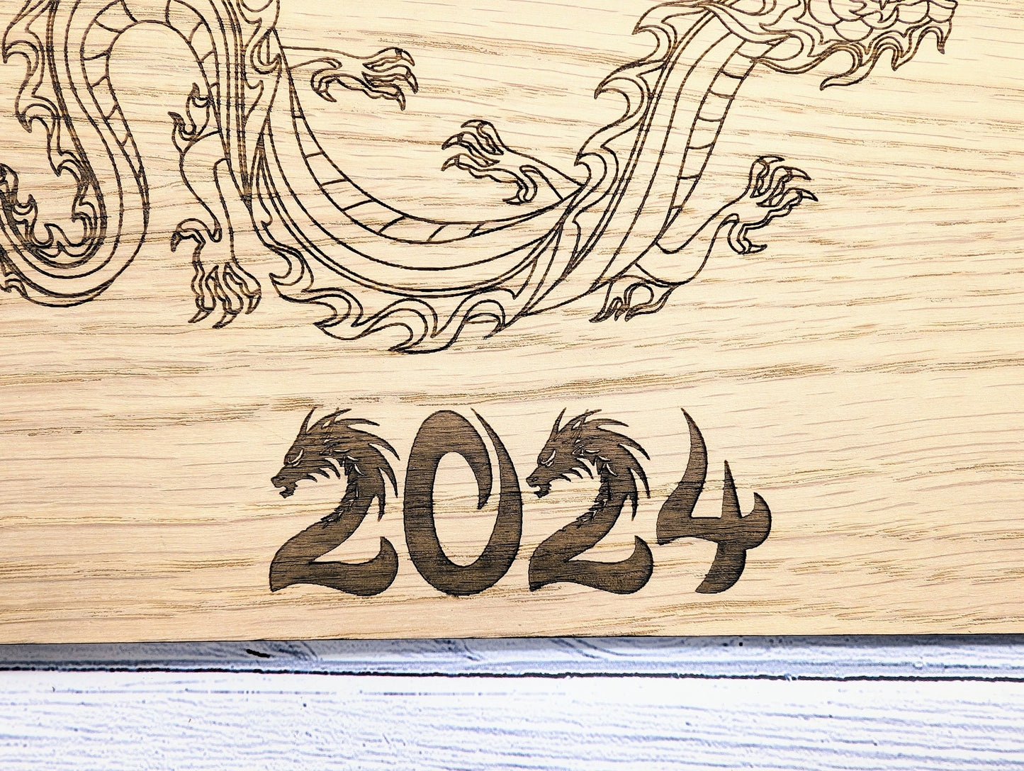 Year of the Dragon 2024 Wooden Sign - Engraved Oak , 4 Sizes | Handmade, Perfect Birthday Gift | Dragon Design, Celebratory Home Decor